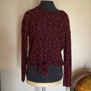 👑👑Eyeshadow Burgundy Knit Tie-Front Sweater